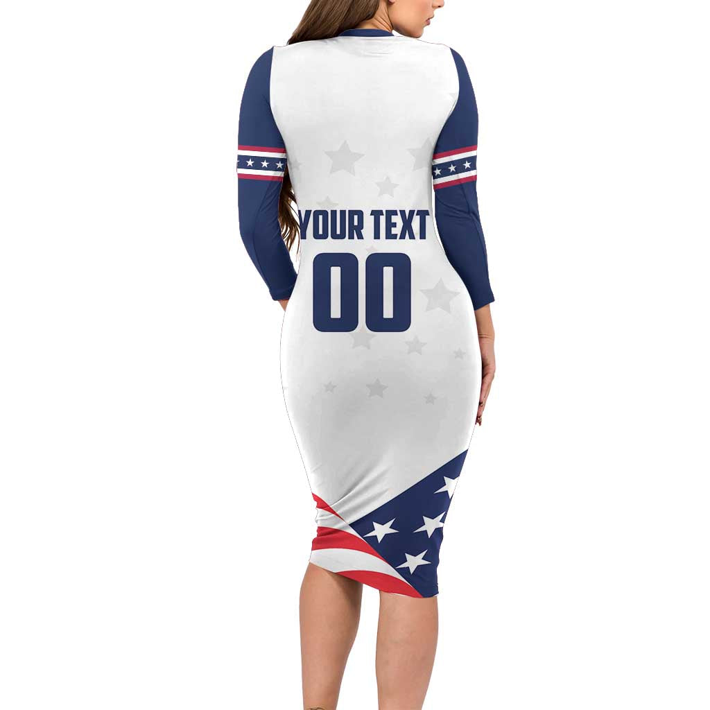 Custom USA Hockey Family Matching Long Sleeve Bodycon Dress and Hawaiian Shirt Team USA Eagle Mascot