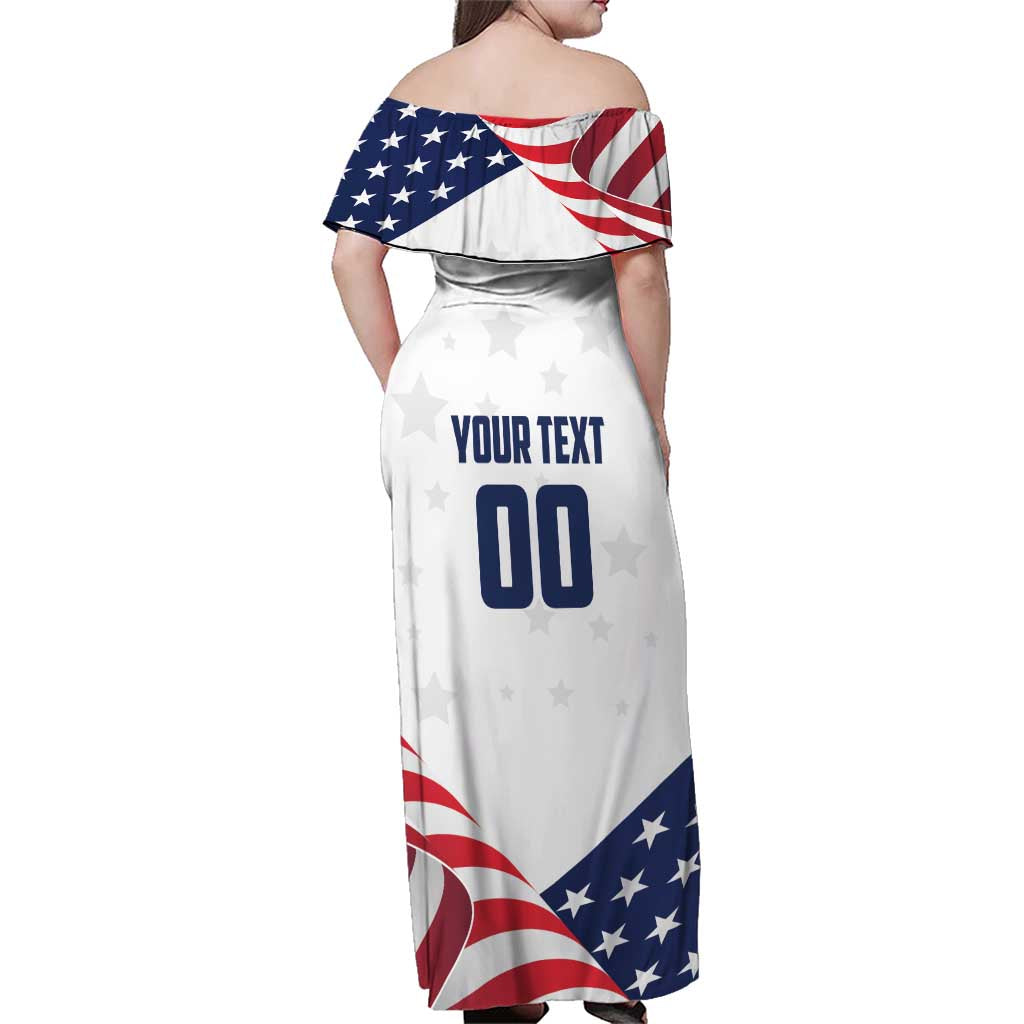 Custom USA Hockey Family Matching Off Shoulder Maxi Dress and Hawaiian Shirt Team USA Eagle Mascot