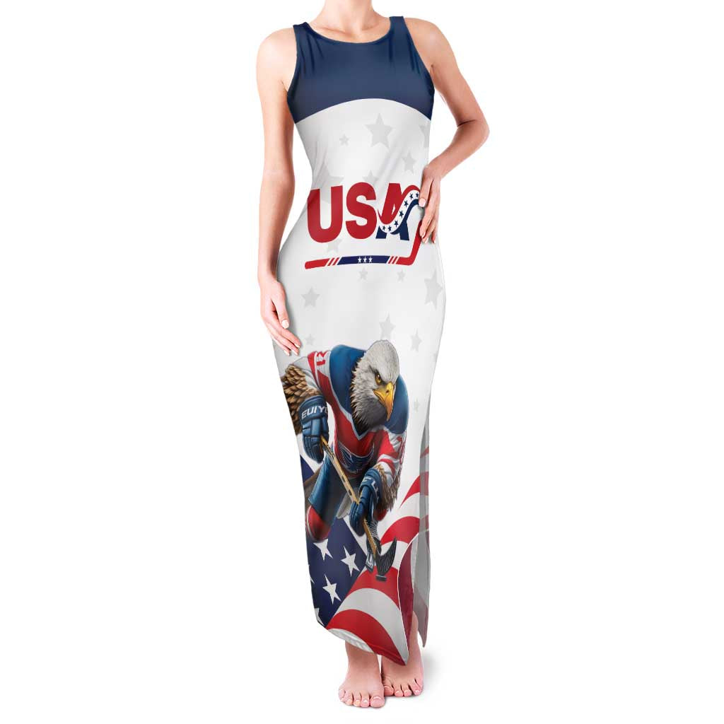 Custom USA Hockey Family Matching Tank Maxi Dress and Hawaiian Shirt Team USA Eagle Mascot