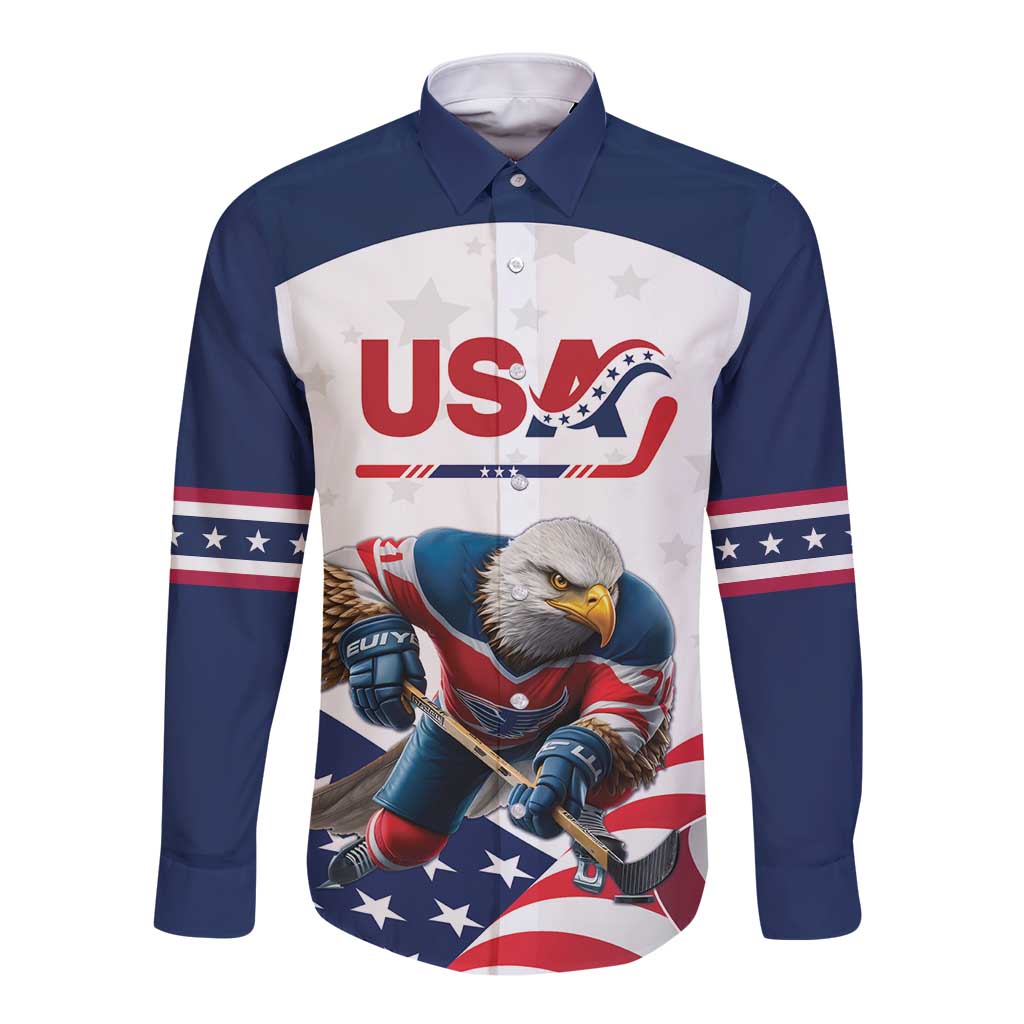 Custom USA Hockey Long Sleeve Button Shirt Team USA Eagle Mascot