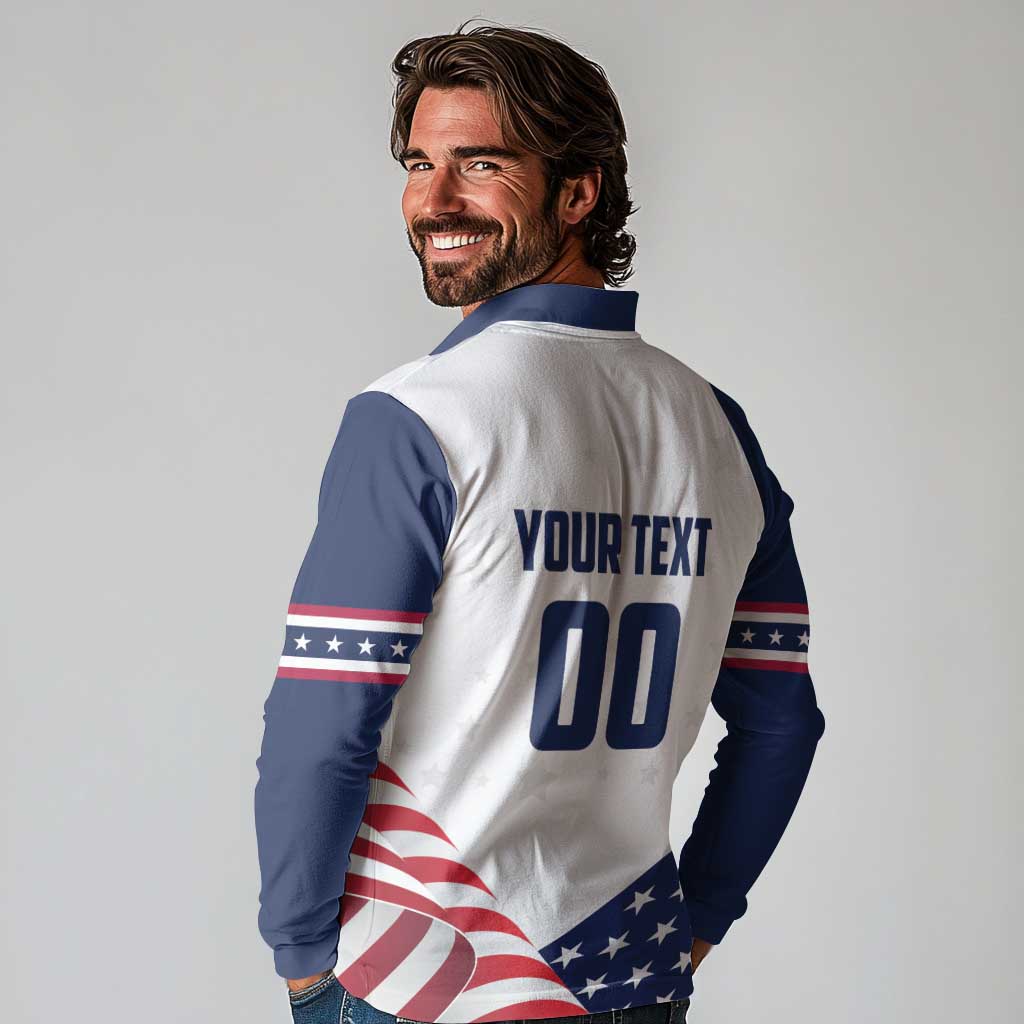 Custom USA Hockey Long Sleeve Polo Shirt Team USA Eagle Mascot