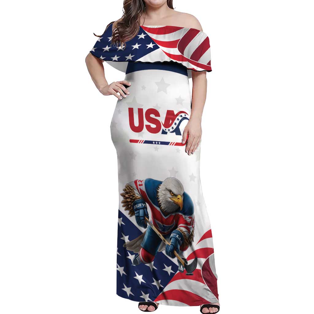 Custom USA Hockey Off Shoulder Maxi Dress Team USA Eagle Mascot