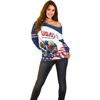 Custom USA Hockey Off Shoulder Sweater Team USA Eagle Mascot