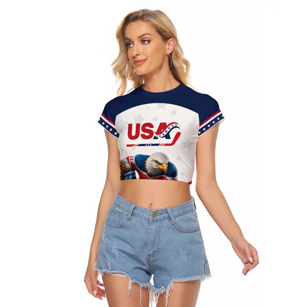 Custom USA Hockey Raglan Cropped T Shirt Team USA Eagle Mascot