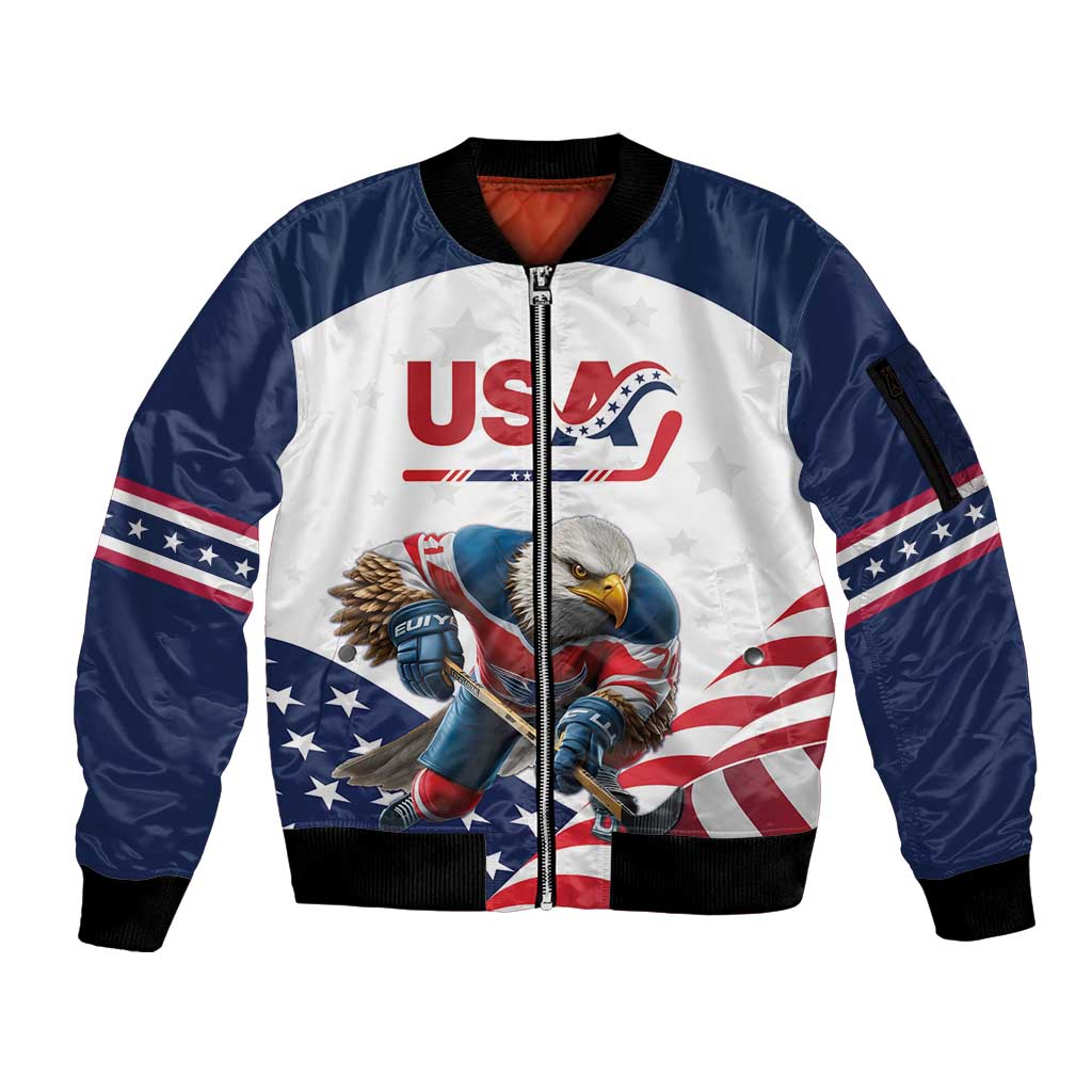 Custom USA Hockey Sleeve Zip Bomber Jacket Team USA Eagle Mascot