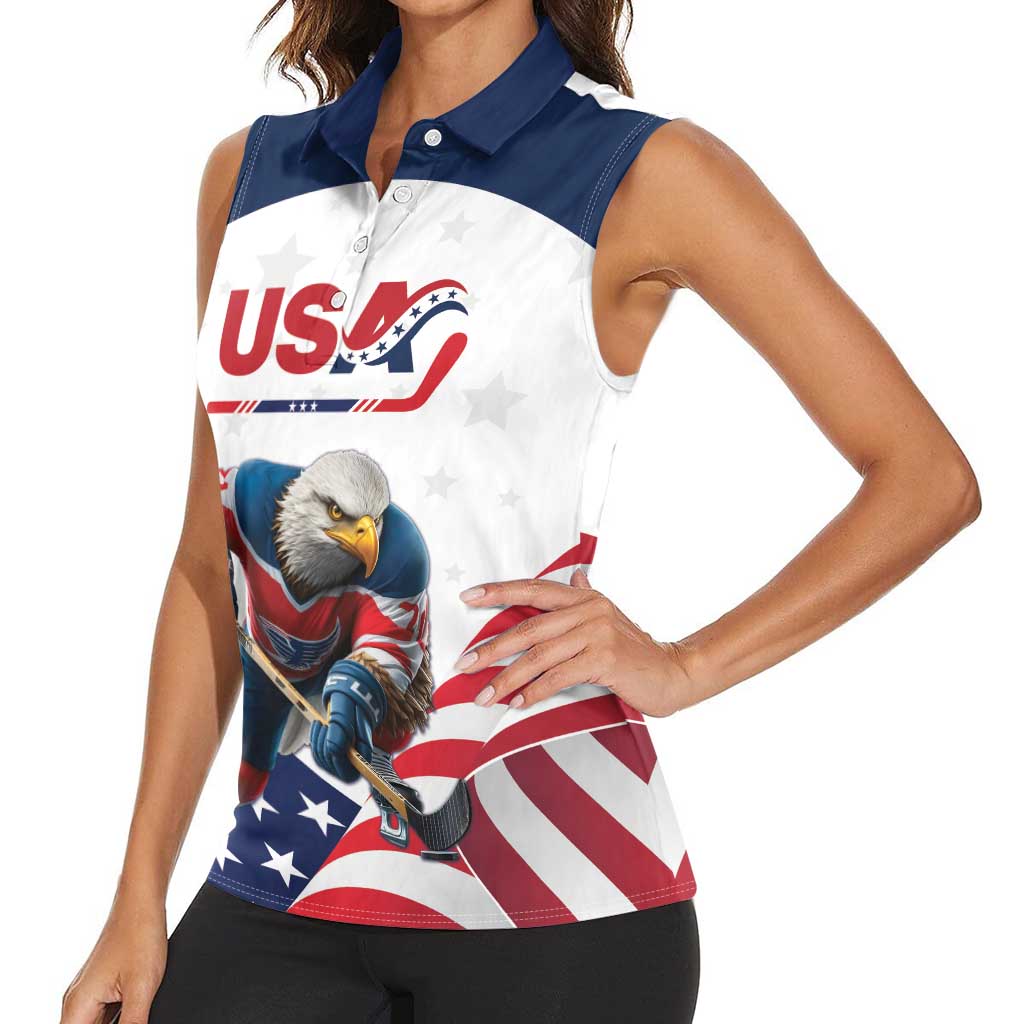 Custom USA Hockey Women Sleeveless Polo Shirt Team USA Eagle Mascot