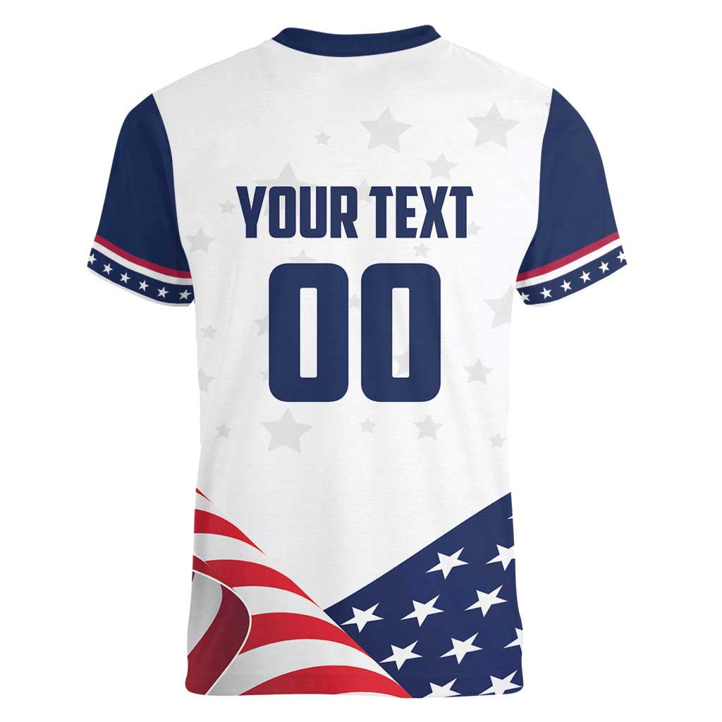 Custom USA Hockey Women V-Neck T-Shirt Team USA Eagle Mascot