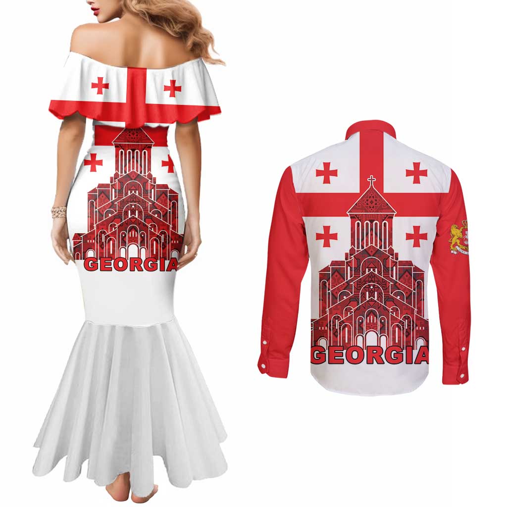 Georgia Independence Day Couples Matching Mermaid Dress and Long Sleeve Button Shirt Sameba Dzala Ertobashia