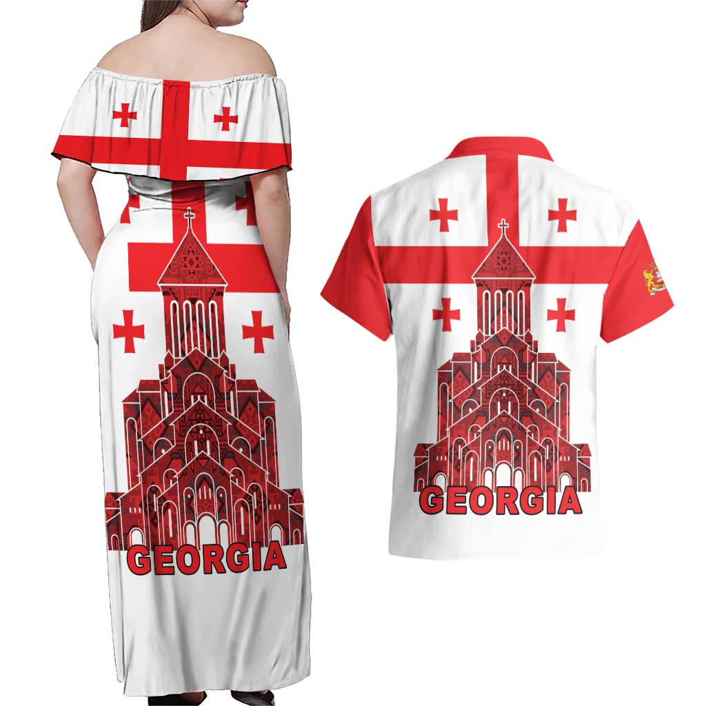 Georgia Independence Day Couples Matching Off Shoulder Maxi Dress and Hawaiian Shirt Sameba Dzala Ertobashia