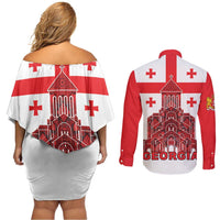 Georgia Independence Day Couples Matching Off Shoulder Short Dress and Long Sleeve Button Shirt Sameba Dzala Ertobashia