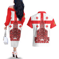 Georgia Independence Day Couples Matching Off The Shoulder Long Sleeve Dress and Hawaiian Shirt Sameba Dzala Ertobashia