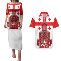 Georgia Independence Day Couples Matching Puletasi and Hawaiian Shirt Sameba Dzala Ertobashia