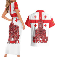 Georgia Independence Day Couples Matching Short Sleeve Bodycon Dress and Hawaiian Shirt Sameba Dzala Ertobashia