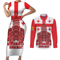 Georgia Independence Day Couples Matching Short Sleeve Bodycon Dress and Long Sleeve Button Shirt Sameba Dzala Ertobashia