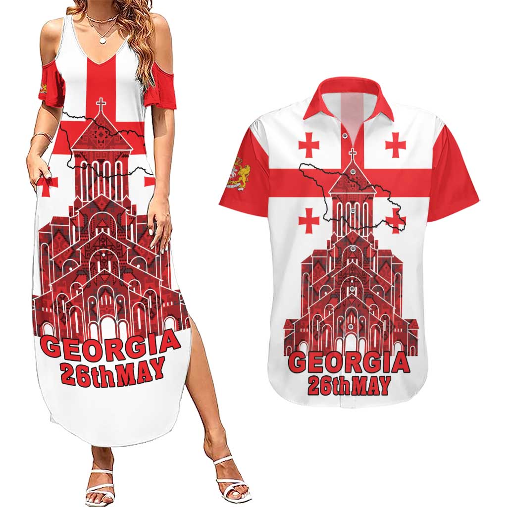 Georgia Independence Day Couples Matching Summer Maxi Dress and Hawaiian Shirt Sameba Dzala Ertobashia