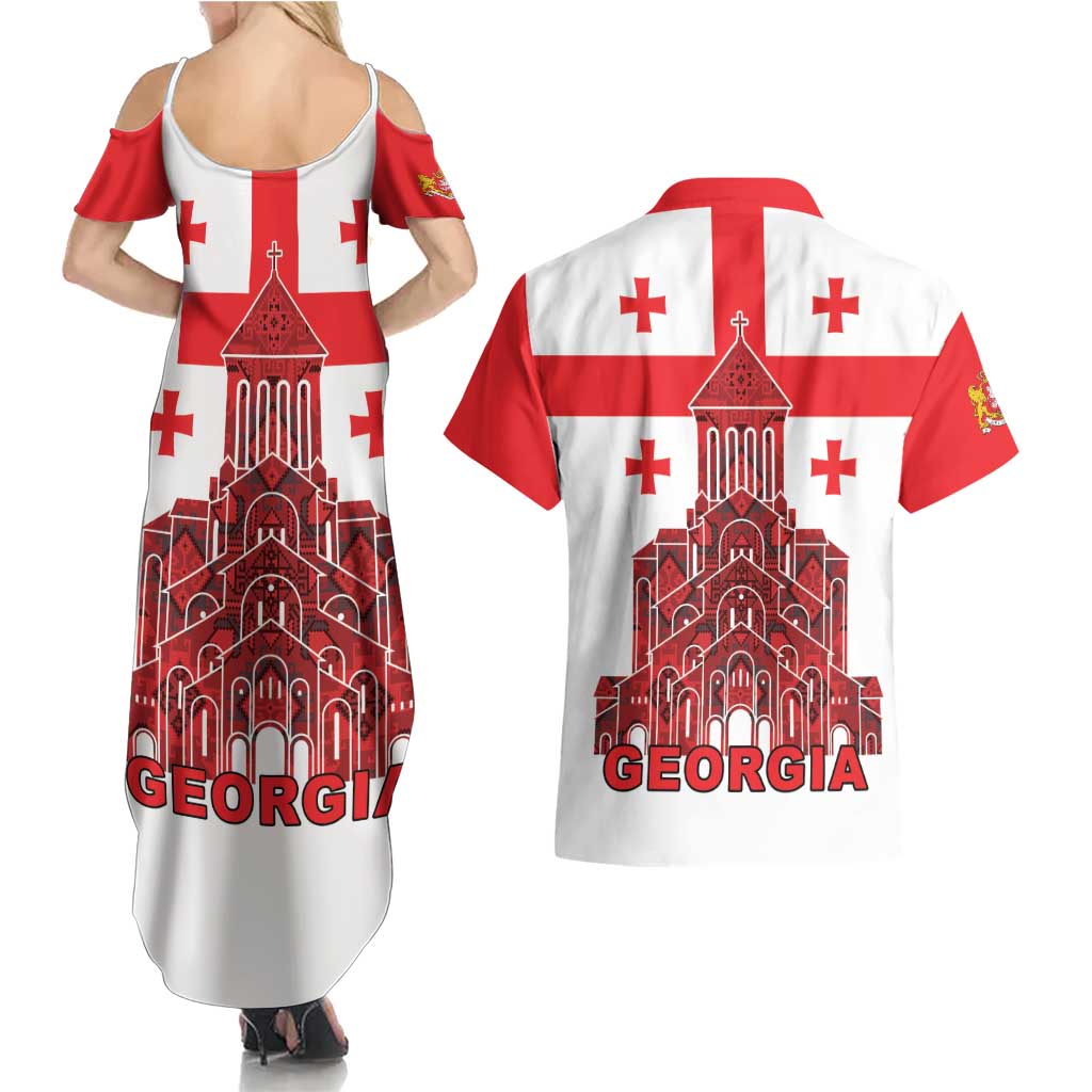 Georgia Independence Day Couples Matching Summer Maxi Dress and Hawaiian Shirt Sameba Dzala Ertobashia