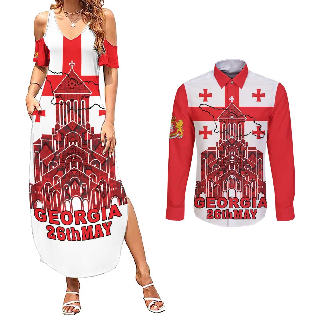 Georgia Independence Day Couples Matching Summer Maxi Dress and Long Sleeve Button Shirt Sameba Dzala Ertobashia