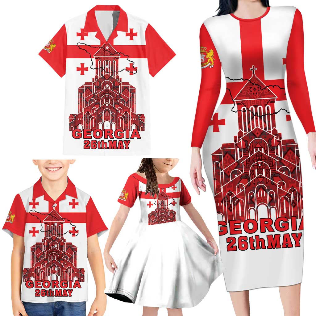 Georgia Independence Day Family Matching Long Sleeve Bodycon Dress and Hawaiian Shirt Sameba Dzala Ertobashia