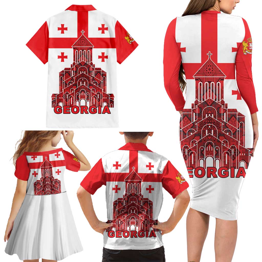Georgia Independence Day Family Matching Long Sleeve Bodycon Dress and Hawaiian Shirt Sameba Dzala Ertobashia