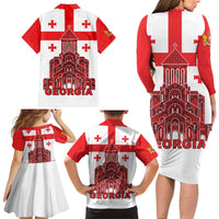 Georgia Independence Day Family Matching Long Sleeve Bodycon Dress and Hawaiian Shirt Sameba Dzala Ertobashia