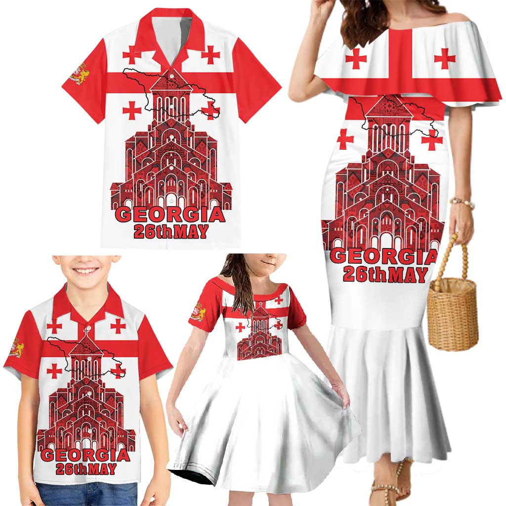 Georgia Independence Day Family Matching Mermaid Dress and Hawaiian Shirt Sameba Dzala Ertobashia