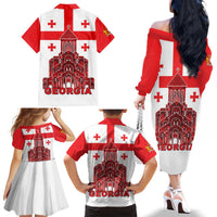 Georgia Independence Day Family Matching Off The Shoulder Long Sleeve Dress and Hawaiian Shirt Sameba Dzala Ertobashia