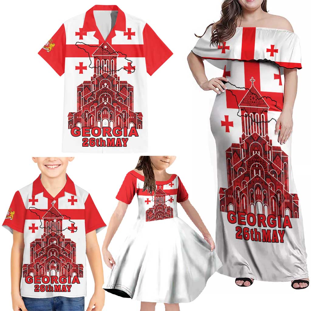 Georgia Independence Day Family Matching Off Shoulder Maxi Dress and Hawaiian Shirt Sameba Dzala Ertobashia