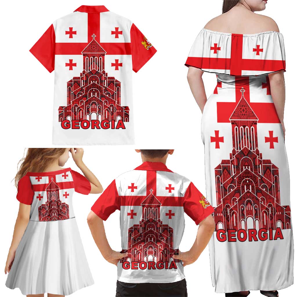 Georgia Independence Day Family Matching Off Shoulder Maxi Dress and Hawaiian Shirt Sameba Dzala Ertobashia