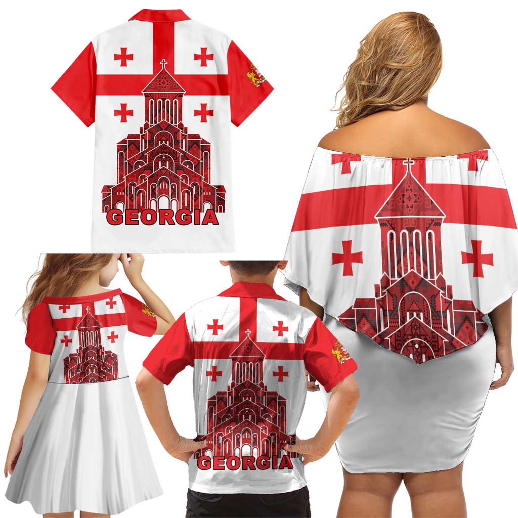 Georgia Independence Day Family Matching Off Shoulder Short Dress and Hawaiian Shirt Sameba Dzala Ertobashia