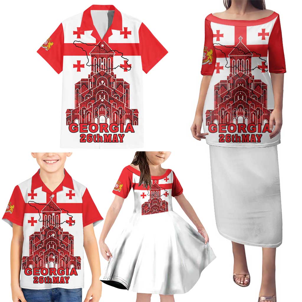 Georgia Independence Day Family Matching Puletasi and Hawaiian Shirt Sameba Dzala Ertobashia