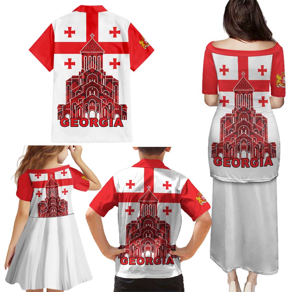 Georgia Independence Day Family Matching Puletasi and Hawaiian Shirt Sameba Dzala Ertobashia