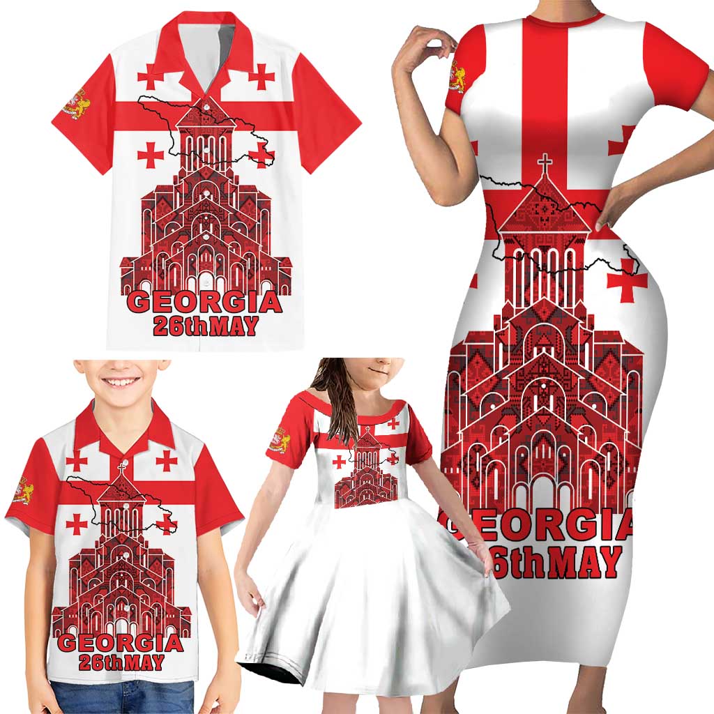 Georgia Independence Day Family Matching Short Sleeve Bodycon Dress and Hawaiian Shirt Sameba Dzala Ertobashia