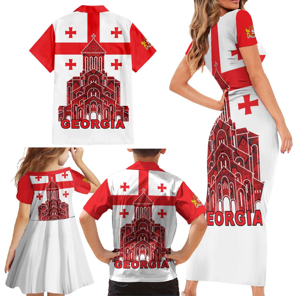 Georgia Independence Day Family Matching Short Sleeve Bodycon Dress and Hawaiian Shirt Sameba Dzala Ertobashia