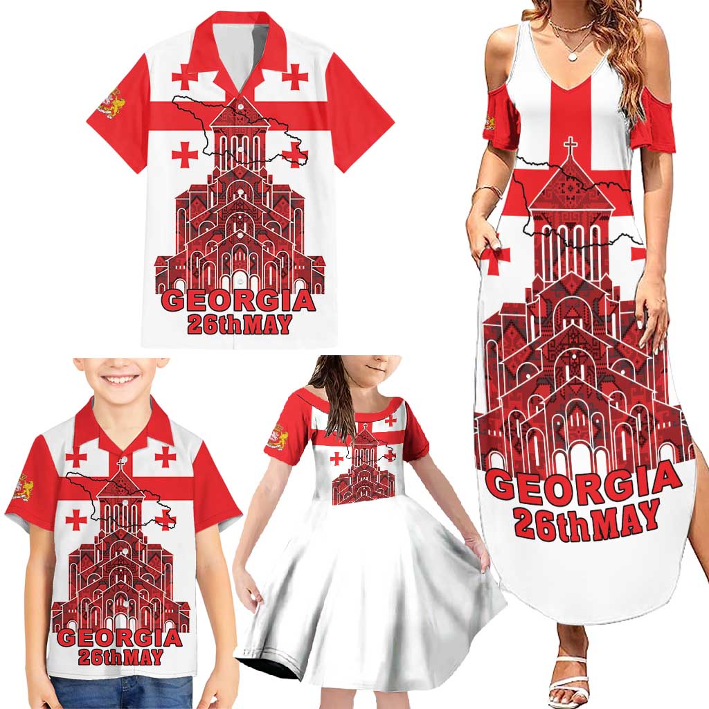 Georgia Independence Day Family Matching Summer Maxi Dress and Hawaiian Shirt Sameba Dzala Ertobashia