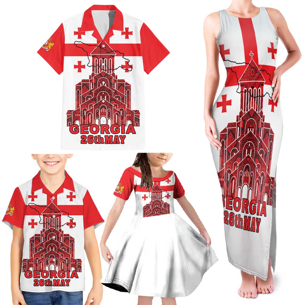 Georgia Independence Day Family Matching Tank Maxi Dress and Hawaiian Shirt Sameba Dzala Ertobashia
