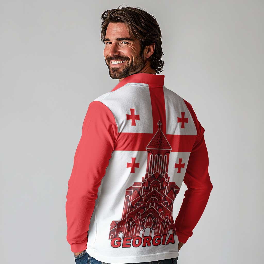 Georgia Independence Day Long Sleeve Polo Shirt Sameba Dzala Ertobashia