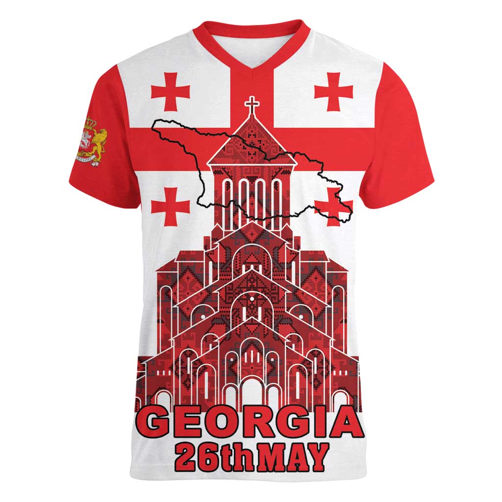 Georgia Independence Day Women V-Neck T-Shirt Sameba Dzala Ertobashia