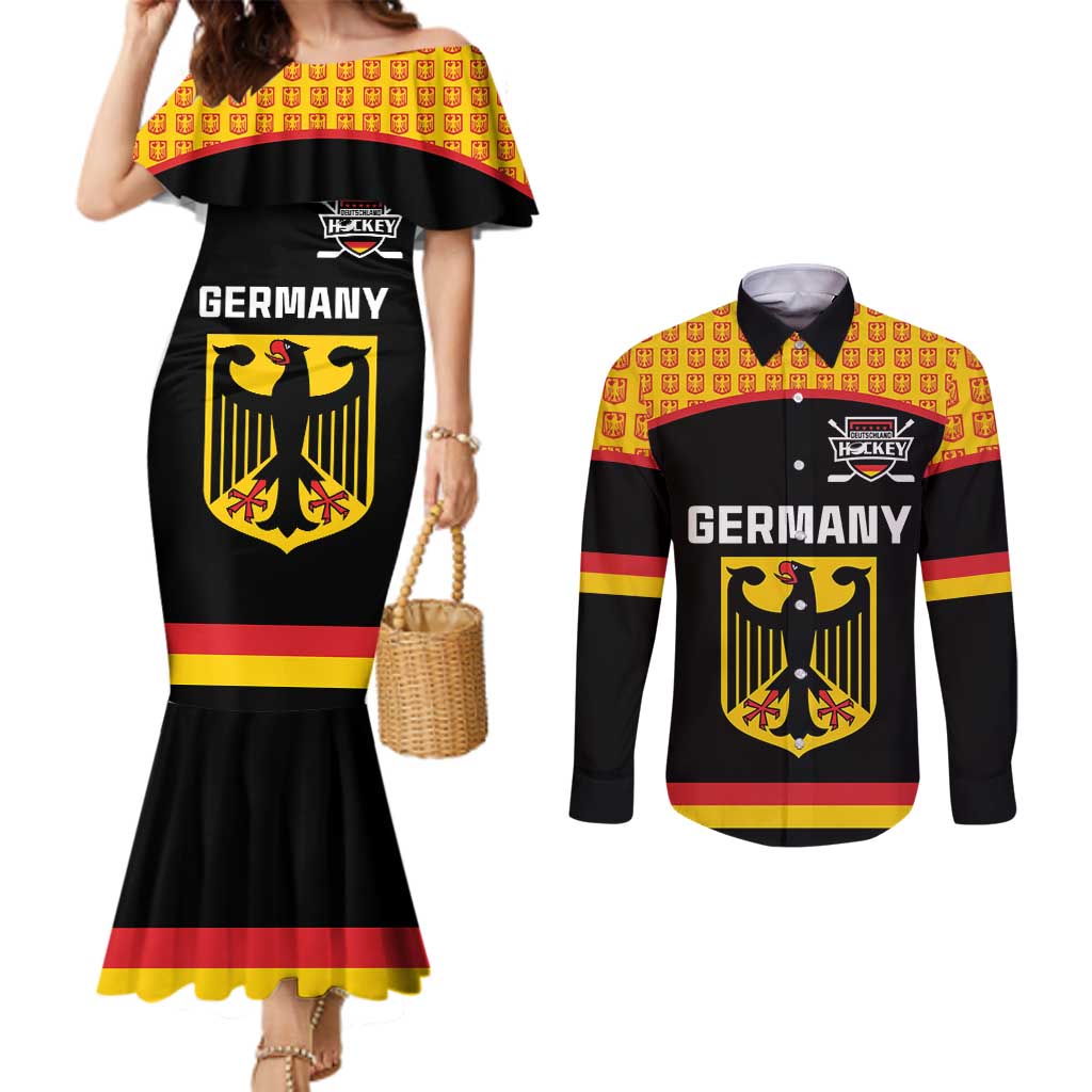 Custom Germany Hockey Couples Matching Mermaid Dress and Long Sleeve Button Shirt Trager der Adler Flag Style