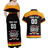 Custom Germany Hockey Couples Matching Off Shoulder Maxi Dress and Hawaiian Shirt Trager der Adler Flag Style