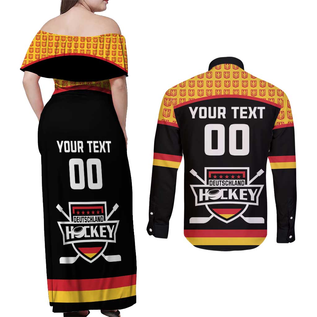 Custom Germany Hockey Couples Matching Off Shoulder Maxi Dress and Long Sleeve Button Shirt Trager der Adler Flag Style