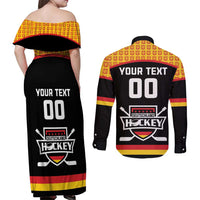 Custom Germany Hockey Couples Matching Off Shoulder Maxi Dress and Long Sleeve Button Shirt Trager der Adler Flag Style