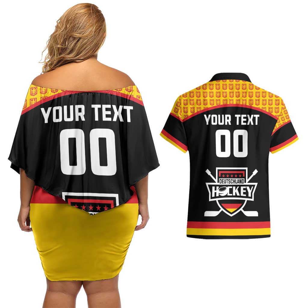 Custom Germany Hockey Couples Matching Off Shoulder Short Dress and Hawaiian Shirt Trager der Adler Flag Style