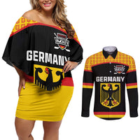 Custom Germany Hockey Couples Matching Off Shoulder Short Dress and Long Sleeve Button Shirt Trager der Adler Flag Style