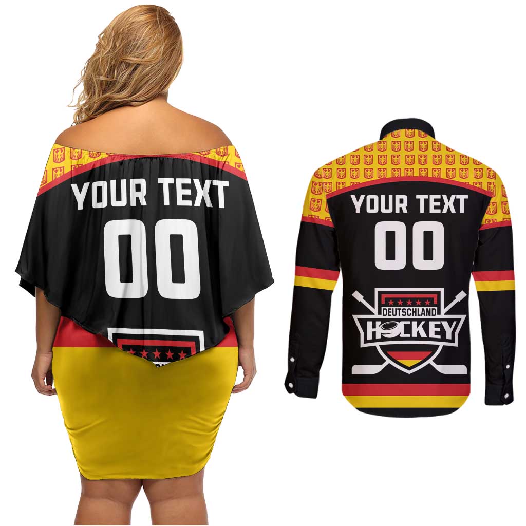 Custom Germany Hockey Couples Matching Off Shoulder Short Dress and Long Sleeve Button Shirt Trager der Adler Flag Style