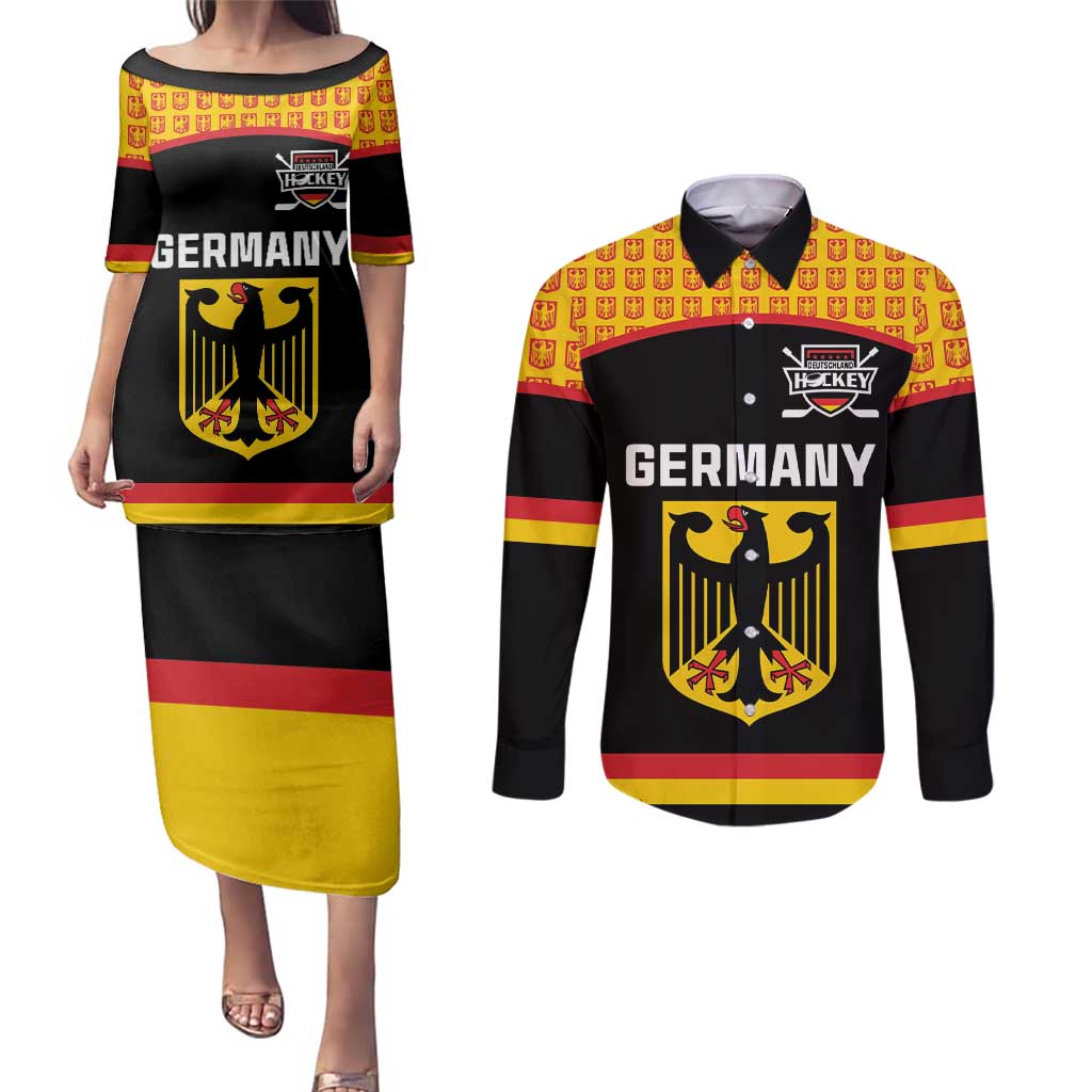 Custom Germany Hockey Couples Matching Puletasi and Long Sleeve Button Shirt Trager der Adler Flag Style
