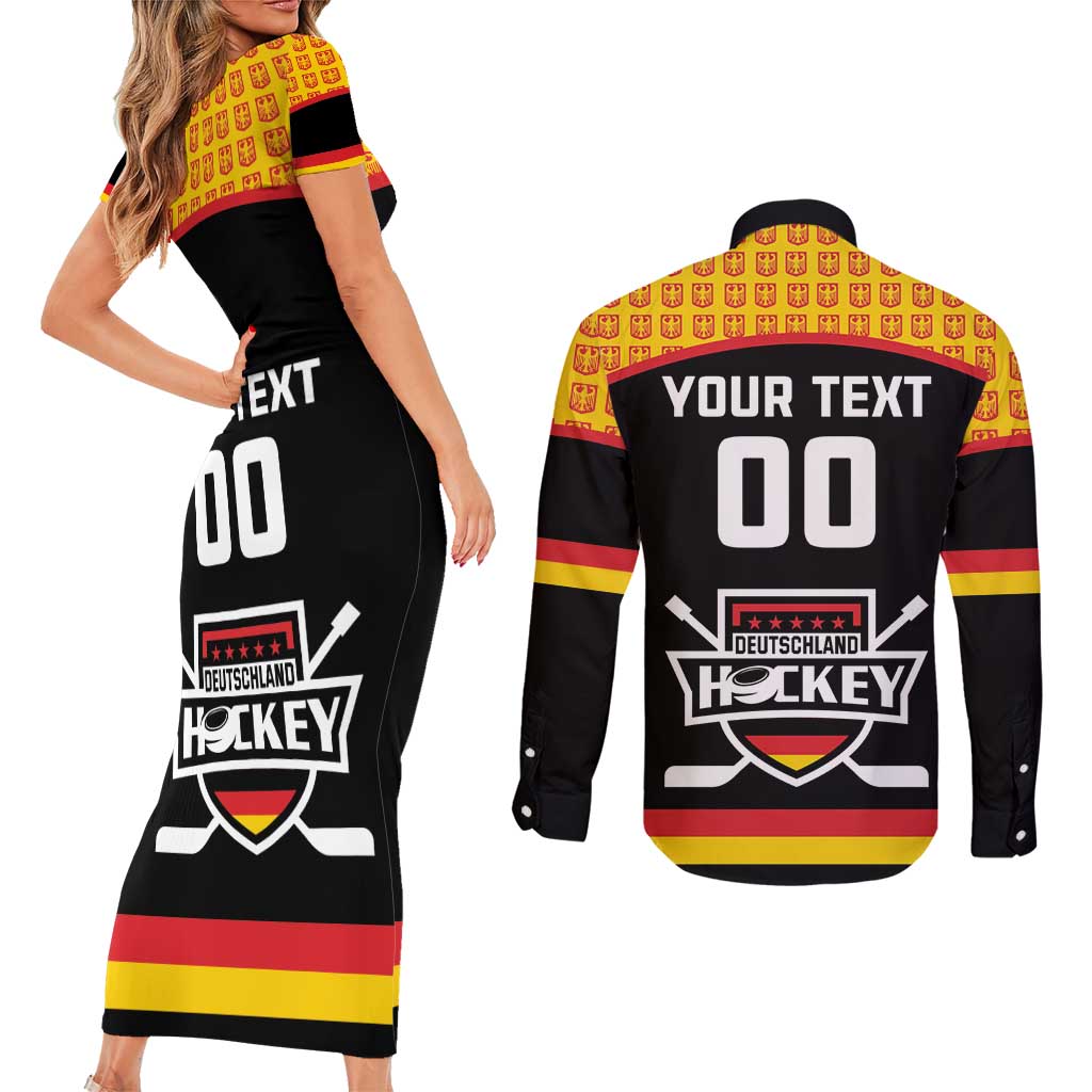 Custom Germany Hockey Couples Matching Short Sleeve Bodycon Dress and Long Sleeve Button Shirt Trager der Adler Flag Style