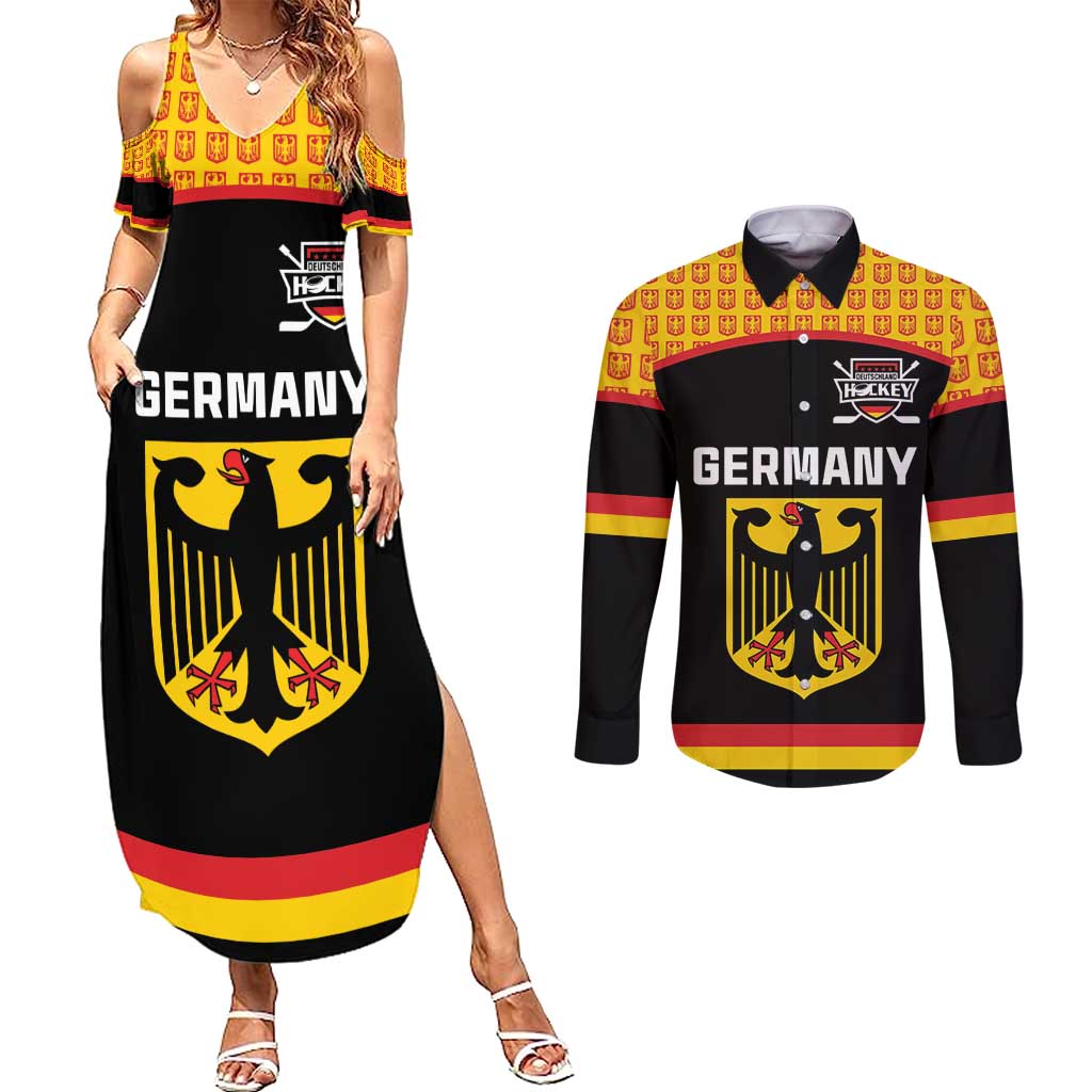 Custom Germany Hockey Couples Matching Summer Maxi Dress and Long Sleeve Button Shirt Trager der Adler Flag Style
