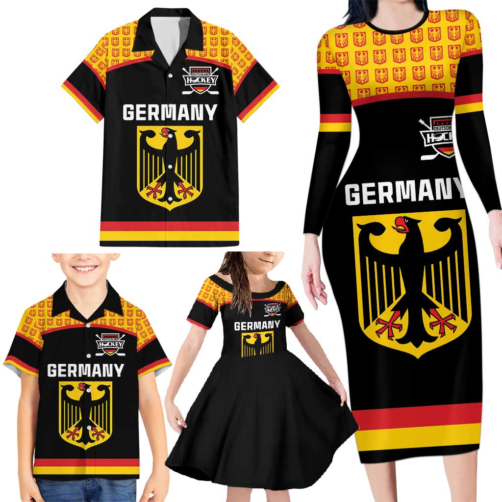Custom Germany Hockey Family Matching Long Sleeve Bodycon Dress and Hawaiian Shirt Trager der Adler Flag Style