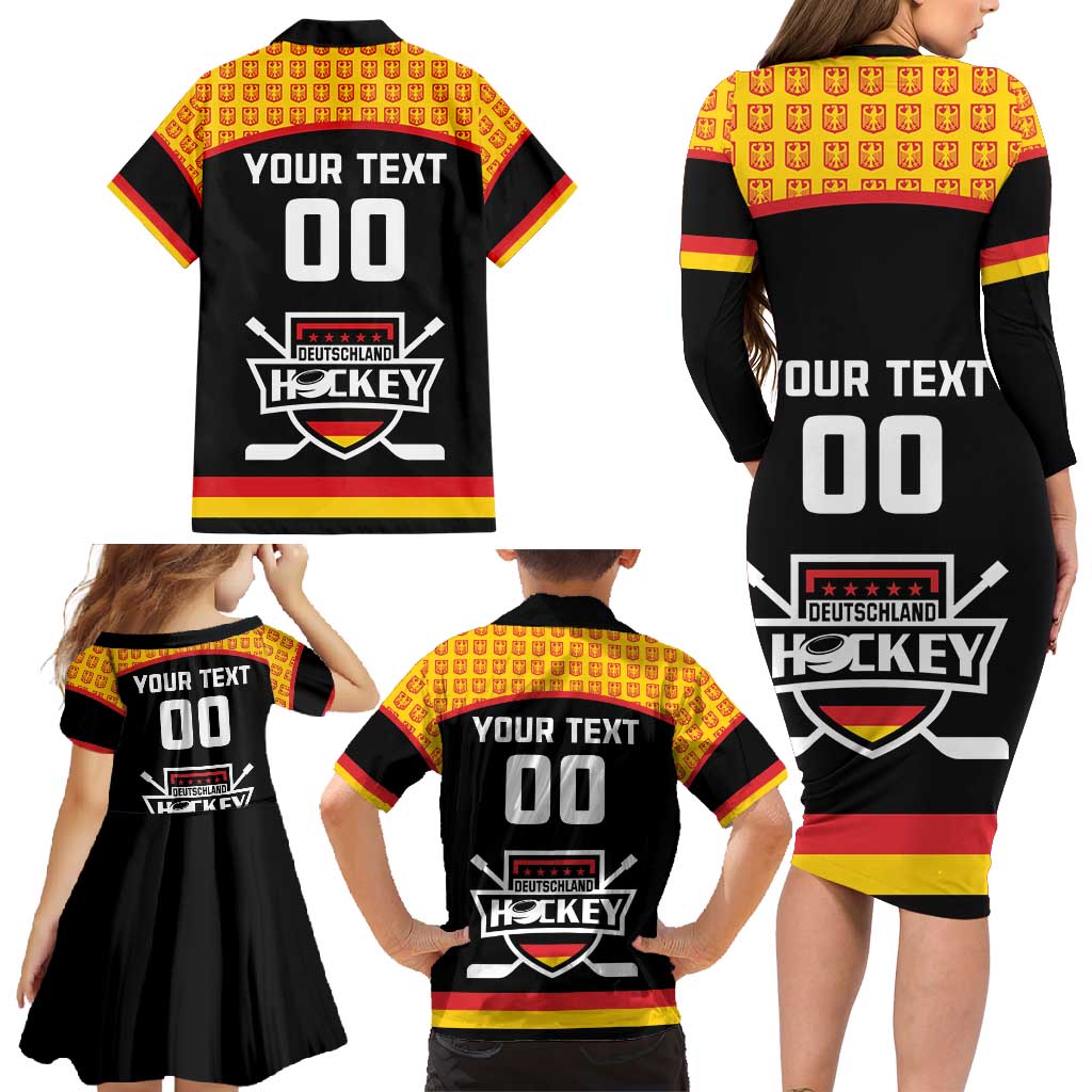 Custom Germany Hockey Family Matching Long Sleeve Bodycon Dress and Hawaiian Shirt Trager der Adler Flag Style