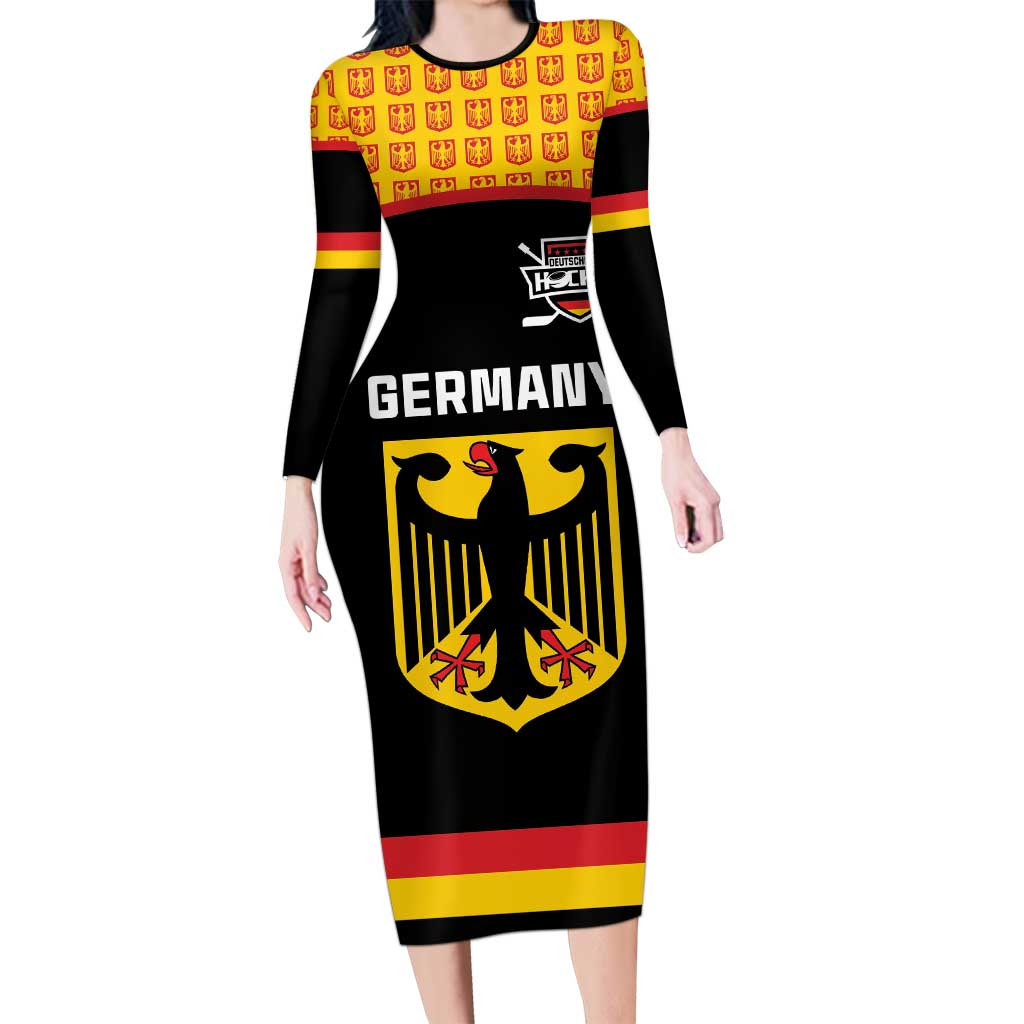 Custom Germany Hockey Family Matching Long Sleeve Bodycon Dress and Hawaiian Shirt Trager der Adler Flag Style